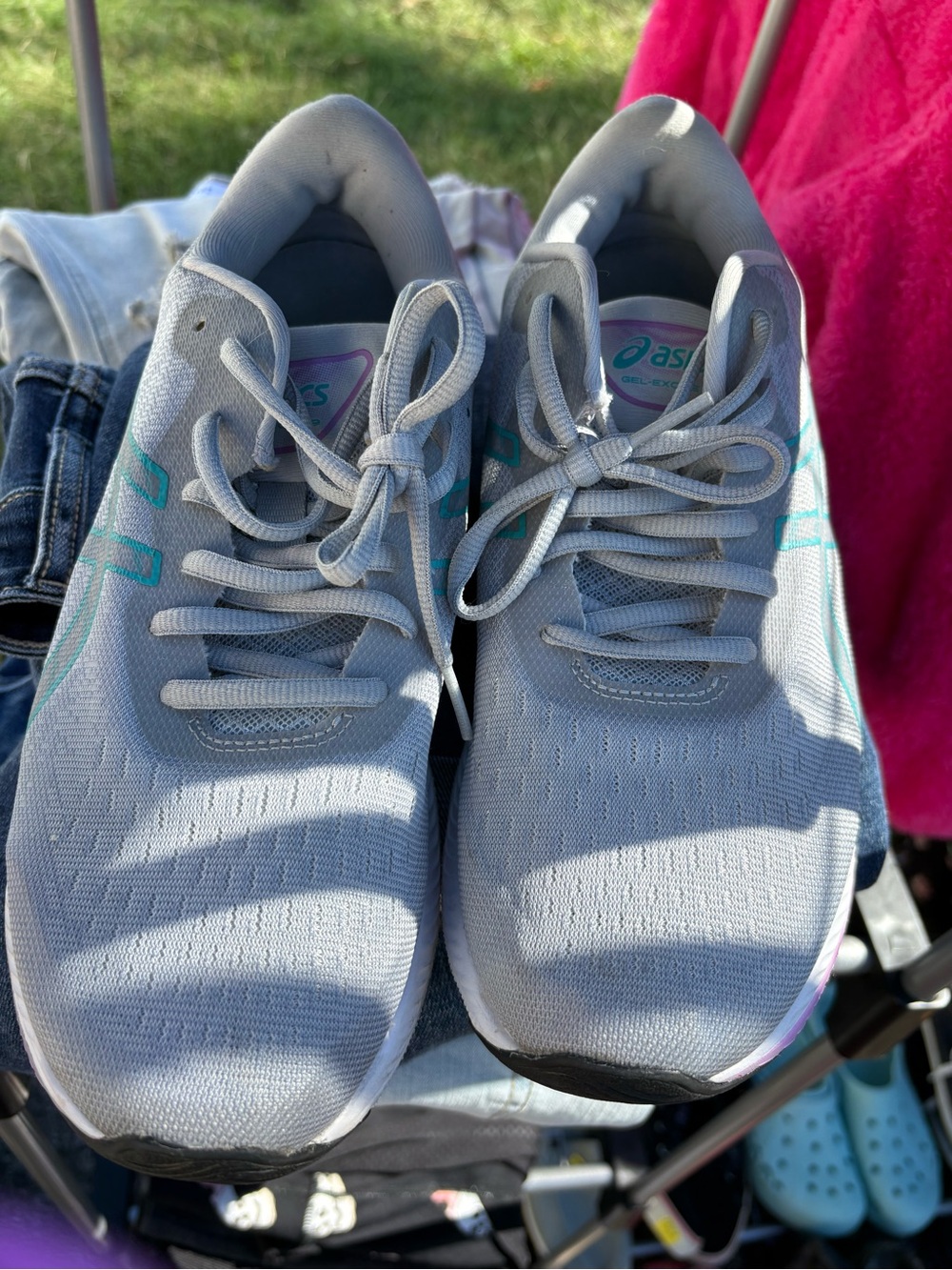 ASICS Women's Light Gray Running Shoes with Teal Accents